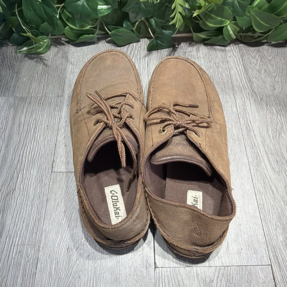 Olukai Men's Hamakua Poko US 13 Brown Leather Lace Up Casual Oxford Shoes